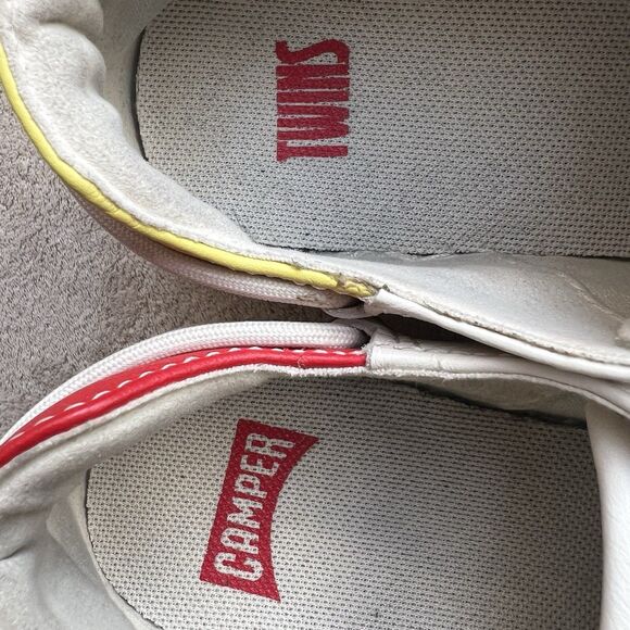 Camper Running Twins White Leather Sneakers Women EU 36 US 6 Red Yellow Heel - Picture 16 of 16